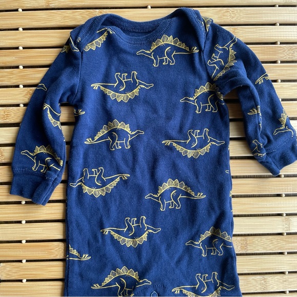 Stegosaurs Dinosaur Navy Blue & Gold Snap Button Footless Long Sleeve Sleeper 🦕 - Picture 2 of 6